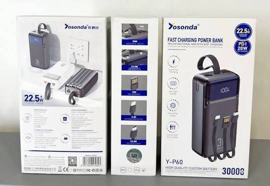 پاور بانک 30000 یوسوندا مدل YP60 فست شارژ | نمایشگر دیجیتال